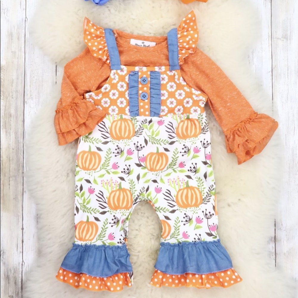 NWOT Orange Shirt & Pumpkin Ruffle Romper
